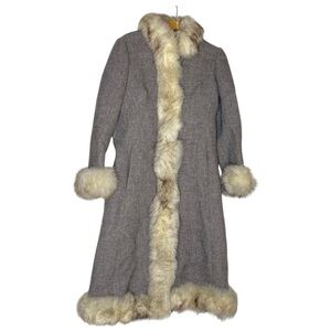Vintage 1980s Weinburg Zurich Gray Fur Wool Trench Coat Womens Small